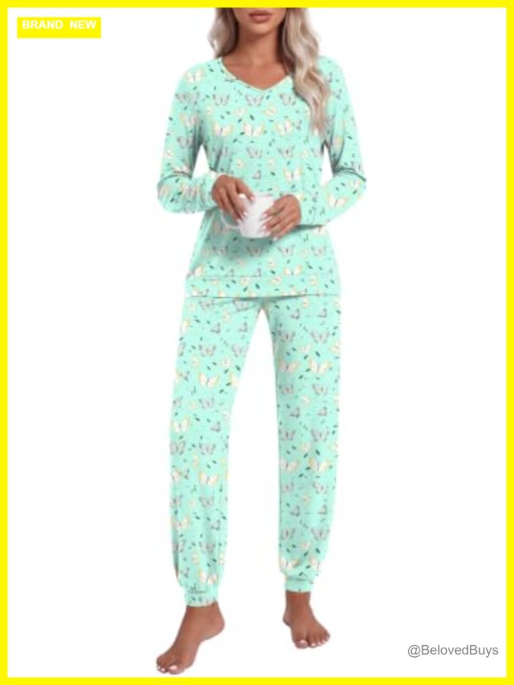 Women's 2-Piece Pajama Set Long Sleeve V-Neck Jogger Lounge Sleepwear